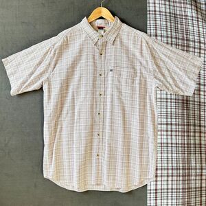 The North Face Plaid Button-Front Short Sleeve Camp Shirt White Brown - Men's XL